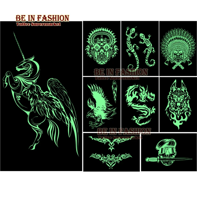 1pc luminous glow in the dark tattoos sticker wolf toem dragon 1pc luminous glow in the dark tattoos sticker wolf toem dragon