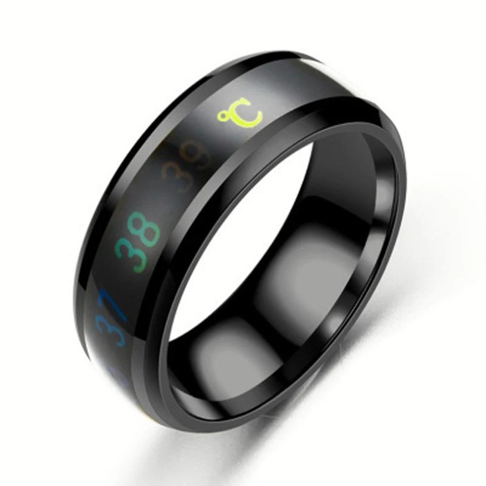 Модное интеллектуальное кольцо для измерения температуры с термометром из нержавеющей стали, простые Креативные Свадебные ювелирные изделия для пары - Цвет основного камня: Черный