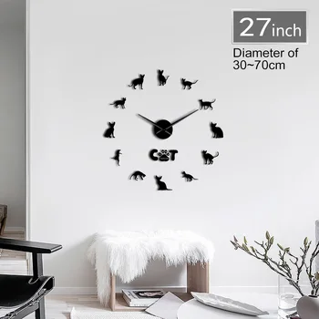

Modern Sphynx Cat Breed Oversized 3D DIY Arcylic Wall Clock Size Adjustable Fashion Home Decoration Animals Design Clock Watch