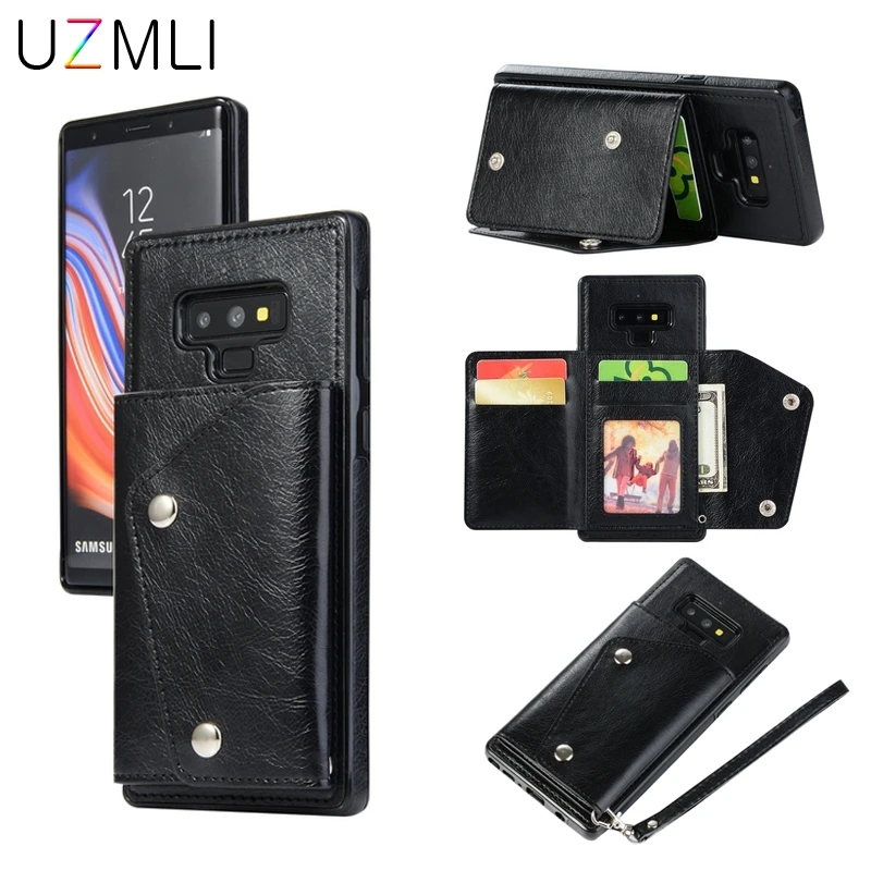 High-end Leather Wallet Phone Case For Samsung Note 9 8 S10e S10 S9 S8 plus S7 edge Vintage Stand Cover w/Card Holder Hand Strap |