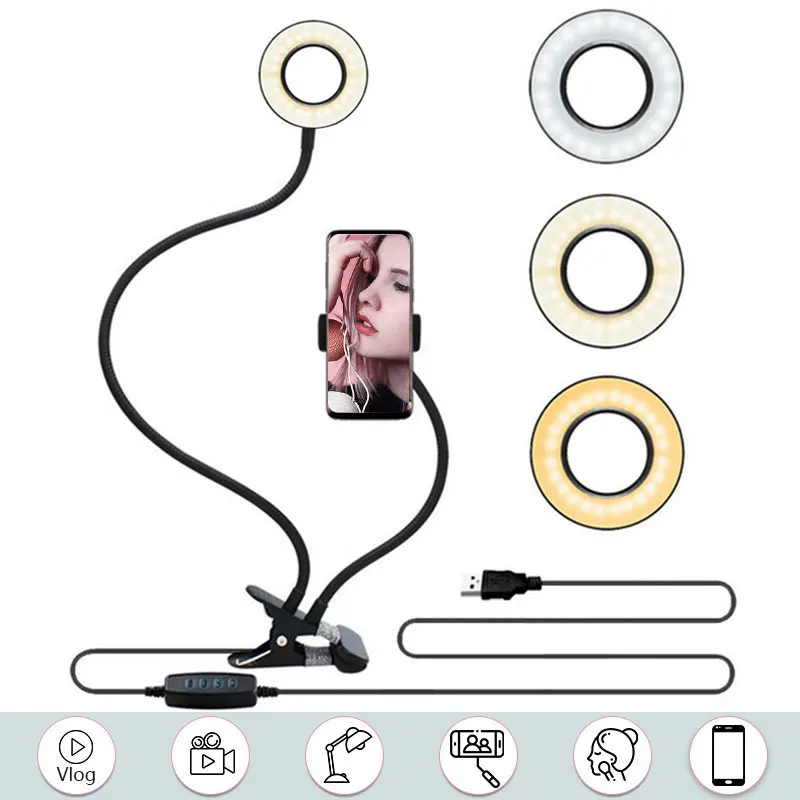 

Photo Studio Selfie LED Ring Light with Cell Phone Mobile /Stand for Youtube Live Stream Makeup Camera Lamp for iPhone X Android