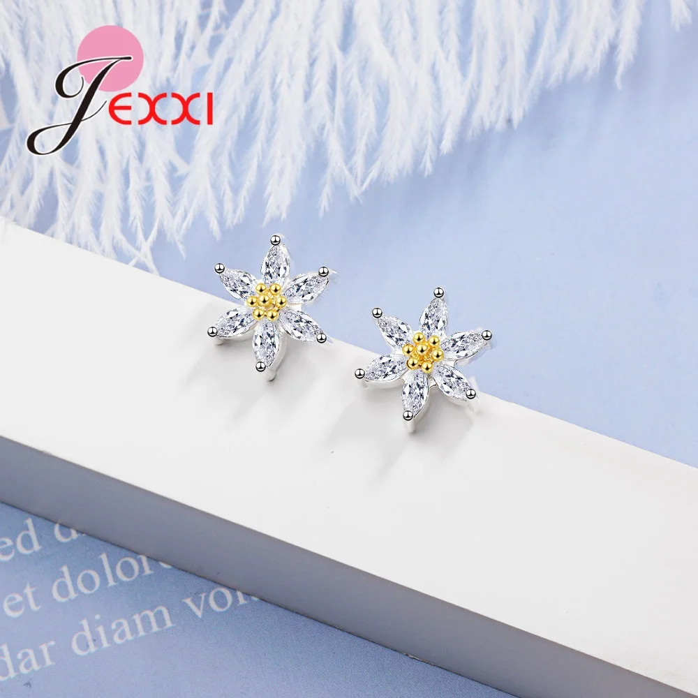 

Nice Gifts for Wedding Bride Bridesmaid Shining 925 Sterling Silver with Austria Crytal Paved Flower Stud Earrings Jewelry