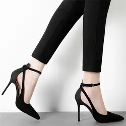 Лето 2019 г. новый стиль простой и простой острый носок стилеты на высоком каблуке женские Римский стиль удобные замшевая разнопарая обувь