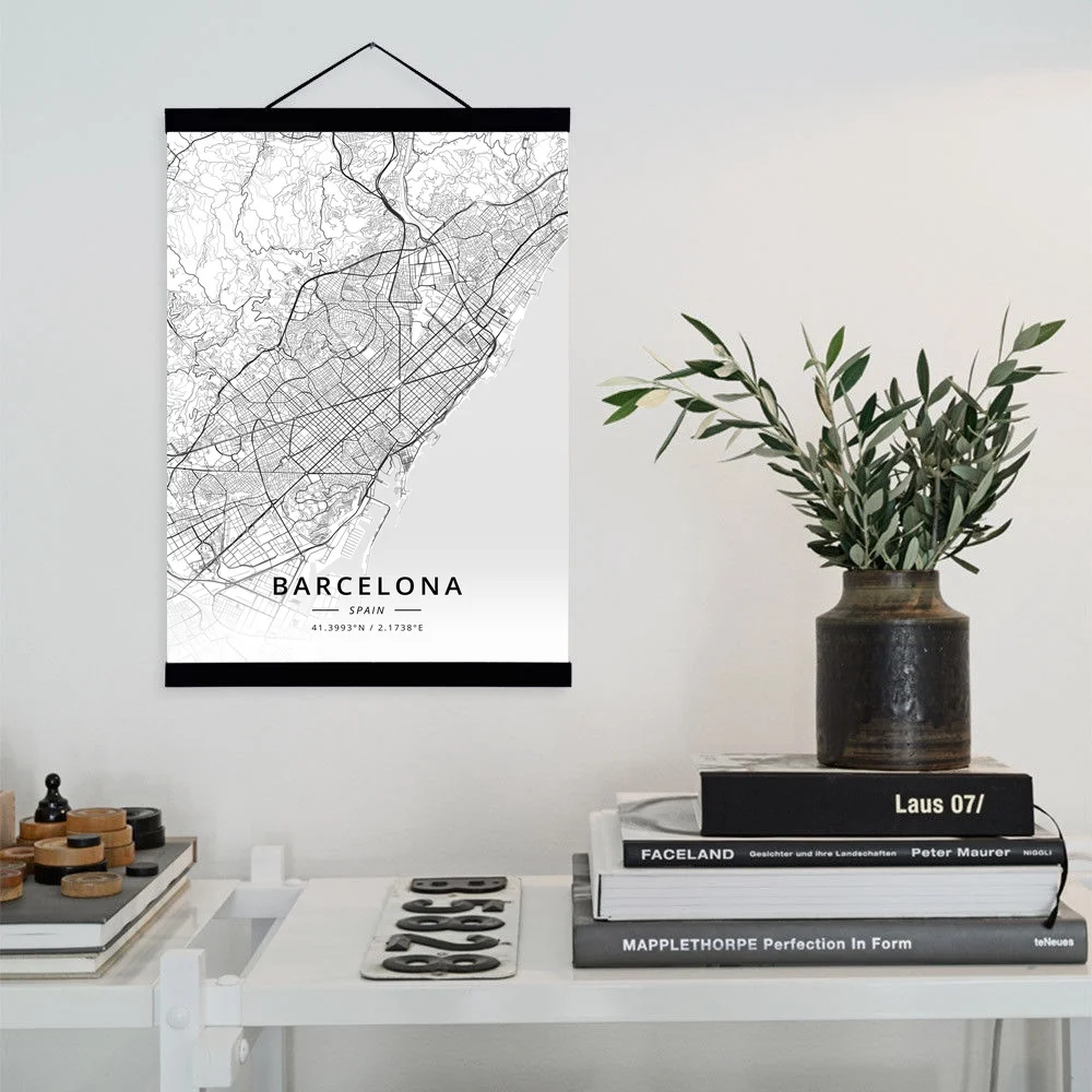

Barcelona, Spain City Map Wooden Framed Canvas Painting Home Decor Wall Art Print Pictures Poster Hanger