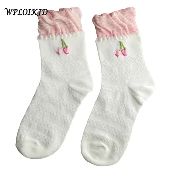 

[WPLOIKJD]Harajuku Divertidos Fruit Princess Cute Cherry Funny Socks Japanese White Socks Women Kawaii Calcetines Mujer Sokken