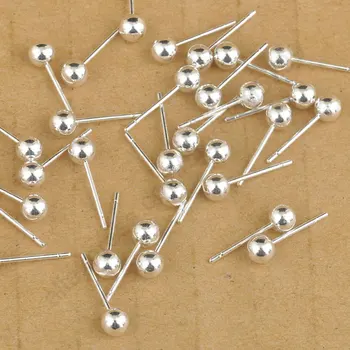 

Wholesale 100Pcs(50Pairs) Lot 925 Sterling Silver Jewelry Ball Beads Stud Earring With Back Stoppers Woman Gift