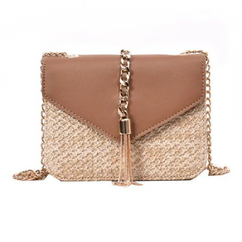

Straw Bucket women bags beach woven Chain small summer handbags cover 2019 knitting shoulder crossbody messenger designer ladies