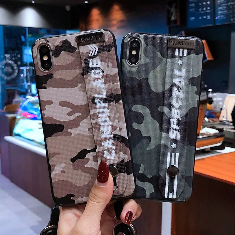 

Camouflage wristband phone case for iPhone 8 7 6 6s 7plus 8plus 6splus for iphone X case XR 10 XS max support phone back cover