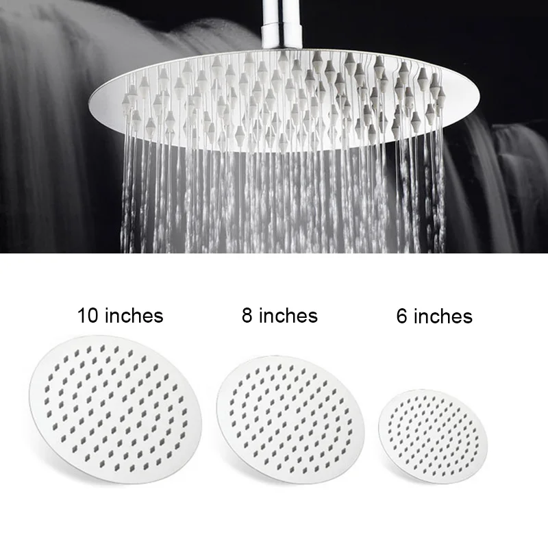 Round Square Stainless Steel Ultra thin Shower Heads 10 8 6 Inch Shower Head Water saving J2Yin