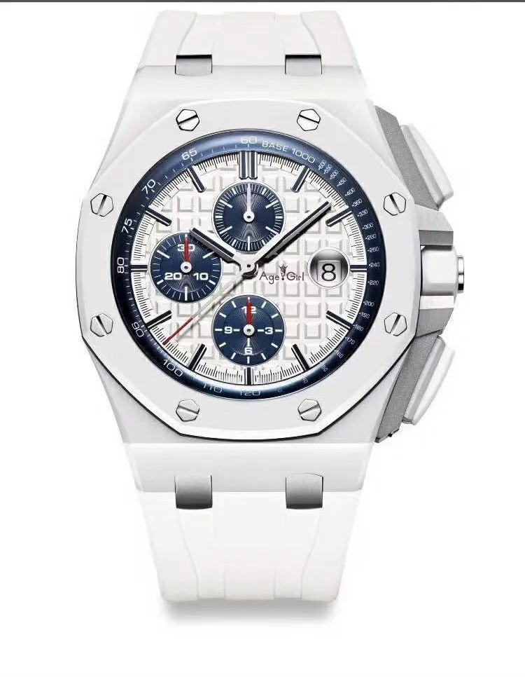 

Luxury Brand New Quartz Chronograph Sports Men Watch Stopwatch Lebron James Fashion Sapphire Crystal Watches White Rubber Blue