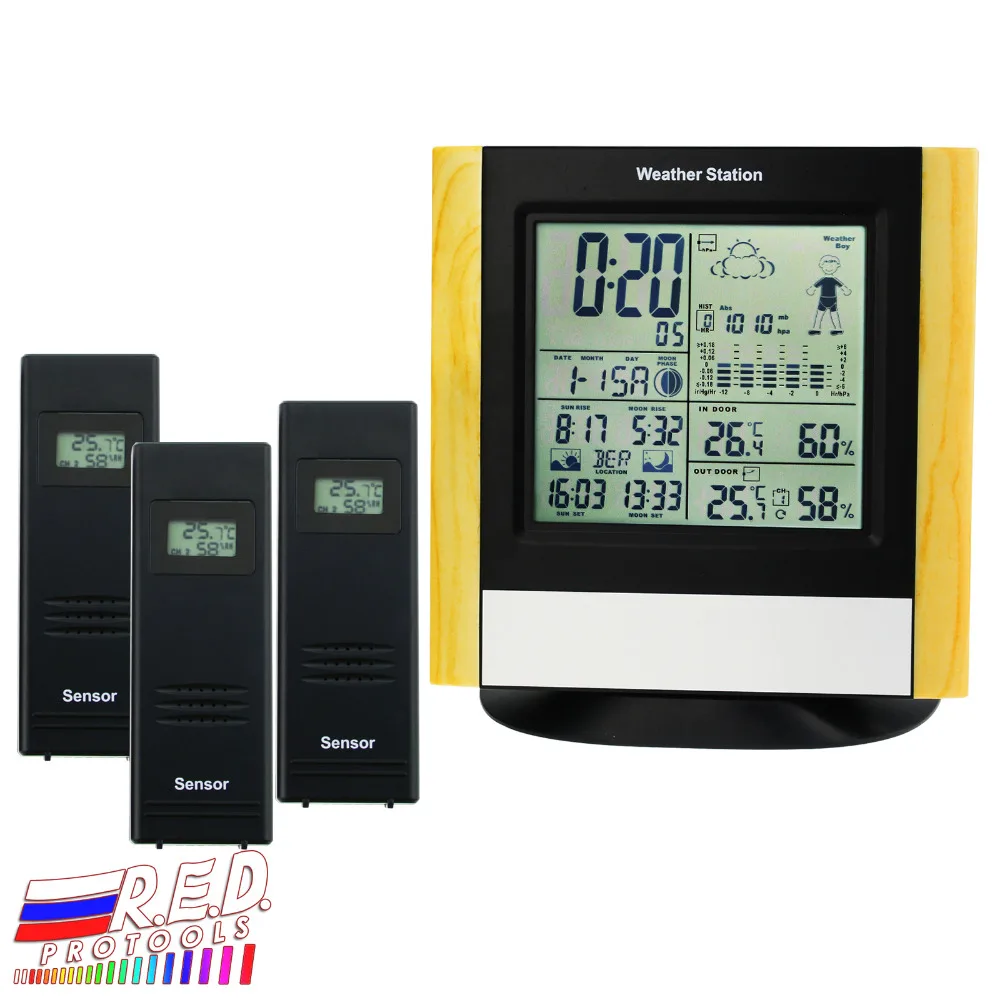 Weather Station 3 Wireless Sensors, WWVB DCF Radio Controlled Clock