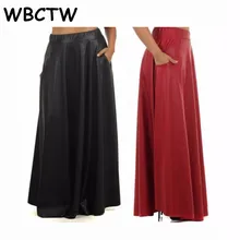 WBCTW высокая эластичность плиссированные юбки осень Весна Повседневные длинные кожаные юбки женские однотонные черные модные 10XL Большие размеры юбка