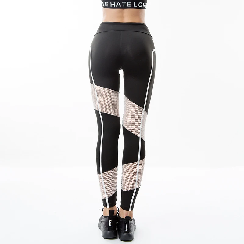 Women Black White Mesh Patchwork Spandex Capris Slim Activewear Pants High Waist Fitness Yogaing Gyms Workout Leggings (10)