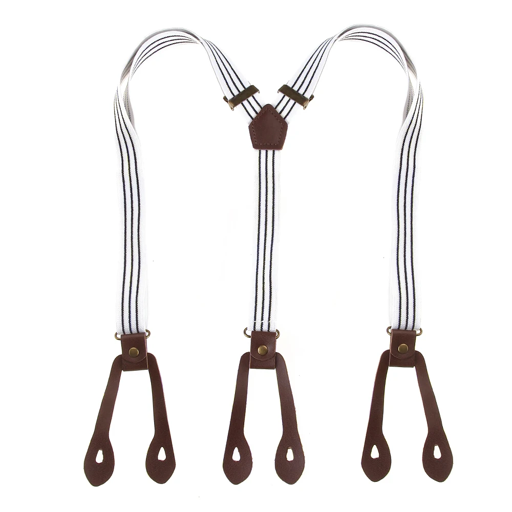

Free Shipping New Mens Black White Striped Button Braces Suspenders For Mens