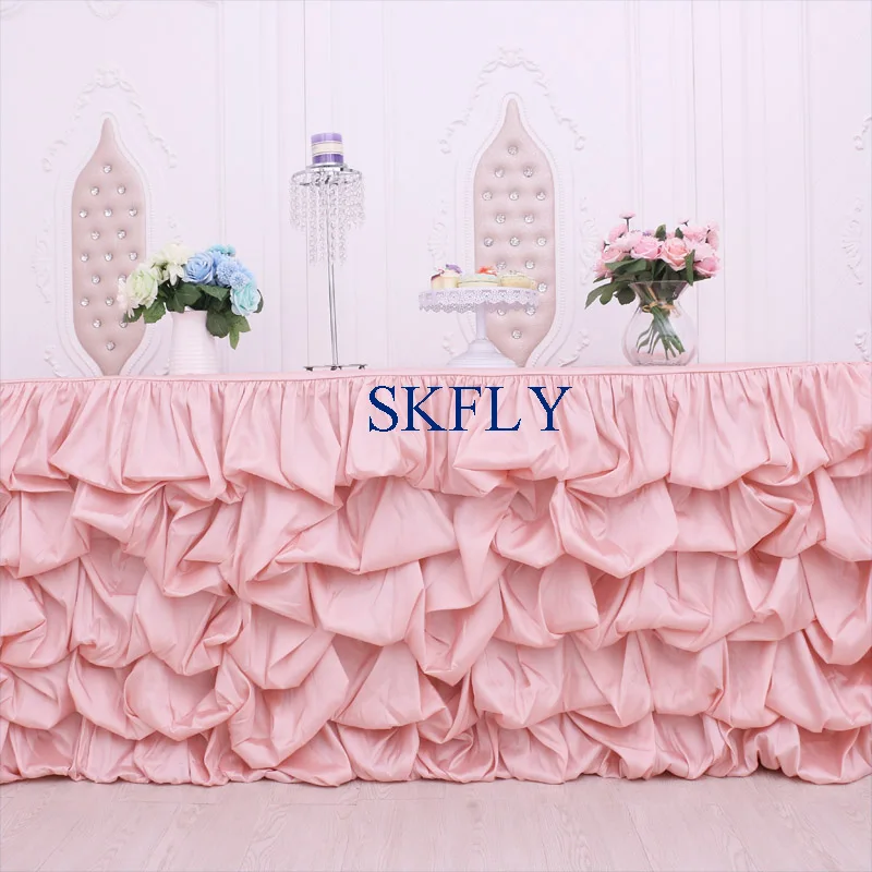 

CL015E new popular many colors custom made wedding blush pink taffeta gathered ruffled table skirt