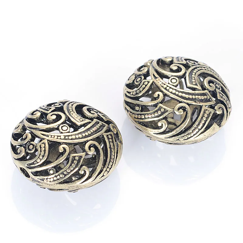 20 Pcs Antique Bronze Pewter Beads(zinc based) Flat Round Filigree Cast