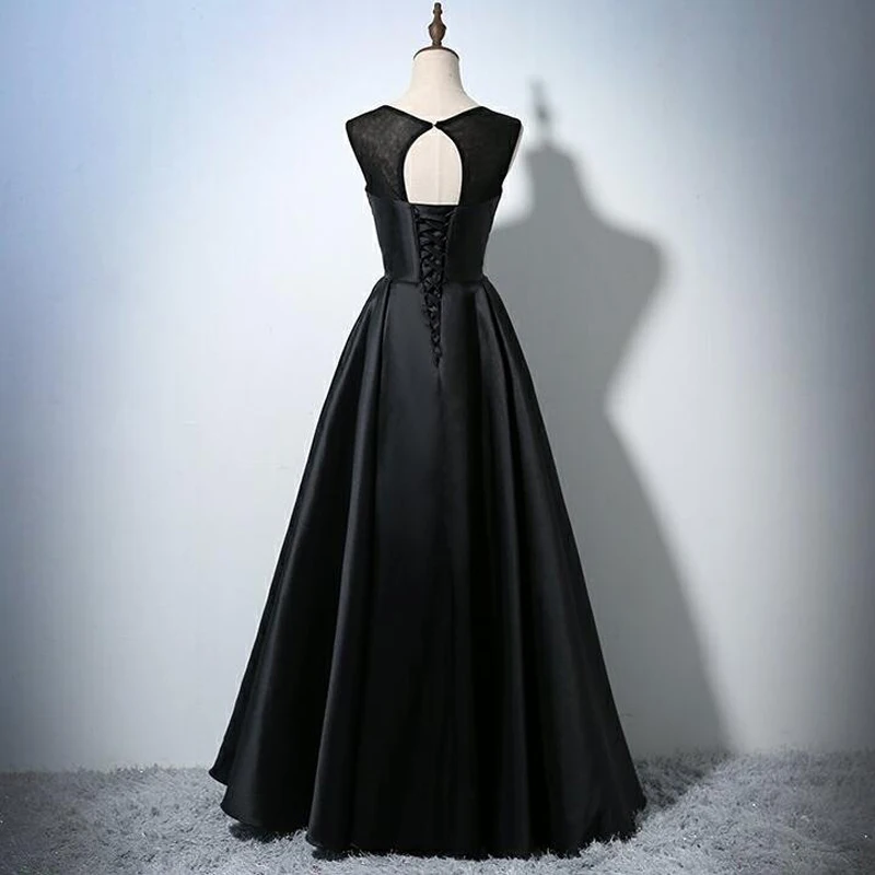 Длинные платья невесты довольно с плеча черный О-образным вырезом Аппликации модные платья выпускного вечера