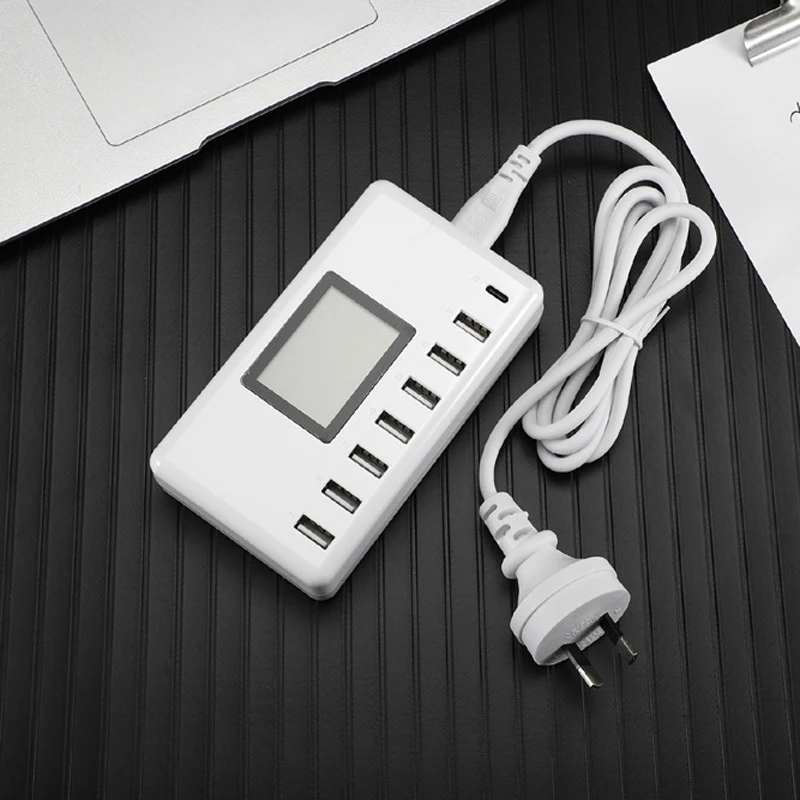 8 Ports Type-C Smart USB Charger with LCD Display with 8 USB Power Ports for Mobile Phone and Tablets