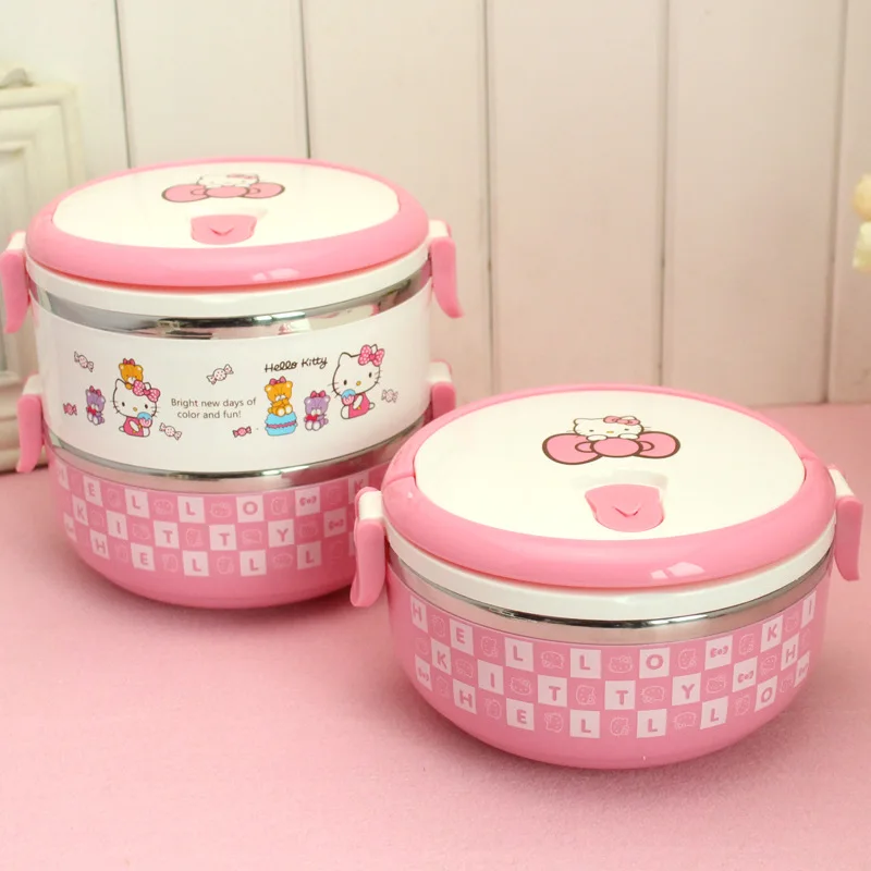 

Keythemelife Thermo Lunch Boxs Hello kitty Portable Food Container PP+Stainless Steel Kids Lunchbox for Students D5