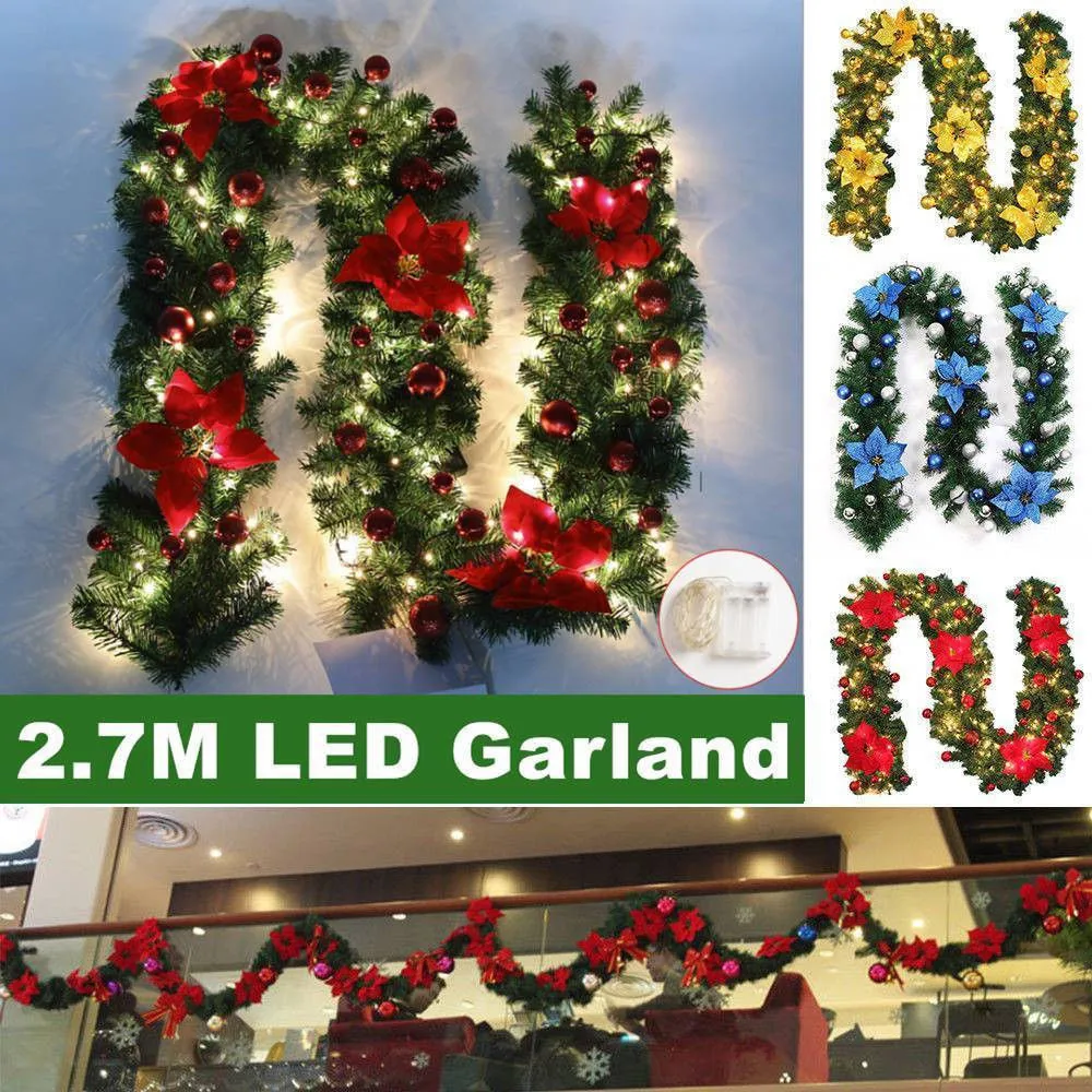 2.7M LED Wreath Garland String Lights Christmas 40 LED Lights Pre Lit