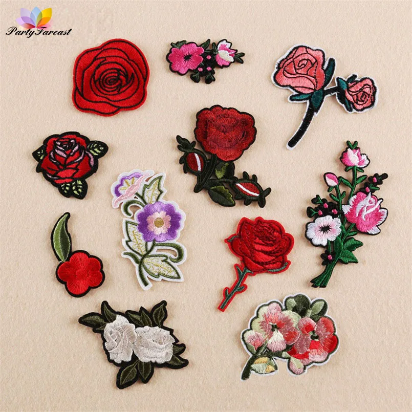 11pcs/lot Rose Embroidery Patches Flowers Stripes Patch For Clothing