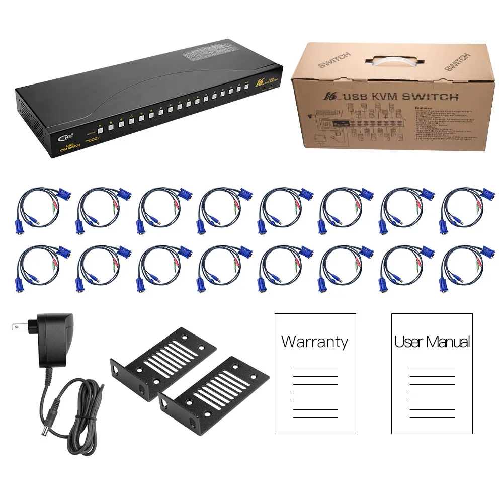 USB KVM переключатель VGA 16 портов с кабелями ПК МОНИТОР клавиатура мышь поддержкой
