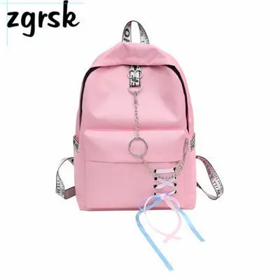 pink Цепь USB рюкзак Для женщин Холст 5 шт./компл. Для женщин рюкзак для девочек-подростков рюкзаки сумки через плечо женские школьные сумки с кисточками - Цвет: pink