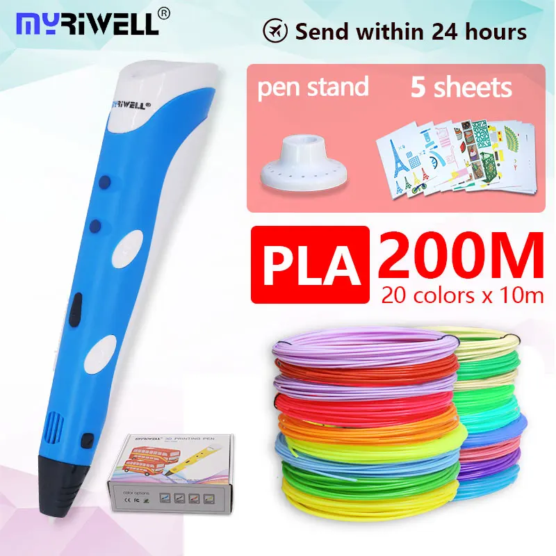 Myriwell 3d Ручка rp100a+ pla100m Филамент 1,75 мм 3d печатная ручка 3 d Ручка 3d ручки для детей художественные инструменты для рисования 3D Ручка abs пластик - Цвет: blue PLA 20color