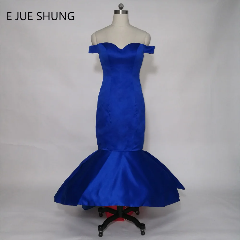 E JUE SHUNG Royal Blue Mermaid Backless Evening Dresses High Low Prom Dresses Front Short Long Back Party Dresses