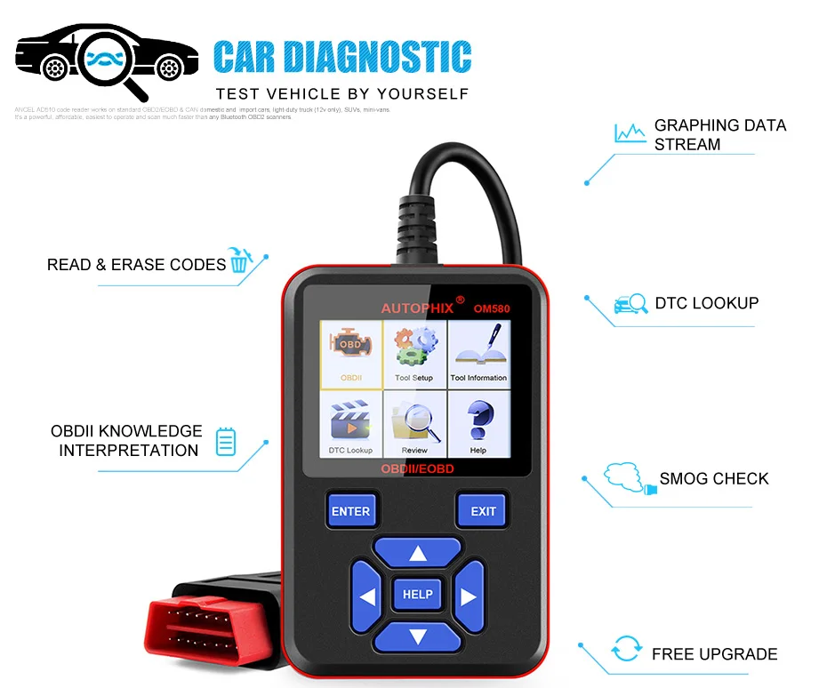 Autophix OM580 OBD2 авто дизельный диагностический сканер инструмент автомобильный диагностический инструмент EOBD EVAP O2 Автомобильный сканер для автомобилей ODB2