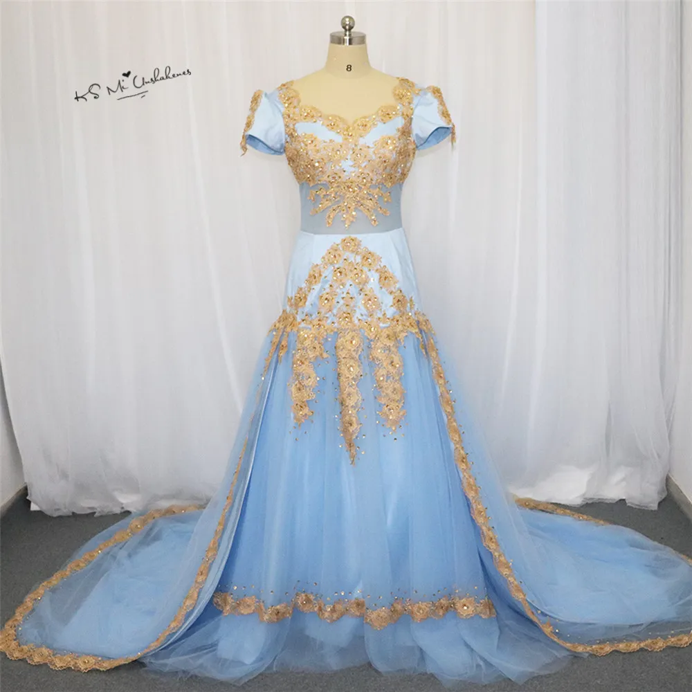 blue and gold gowns