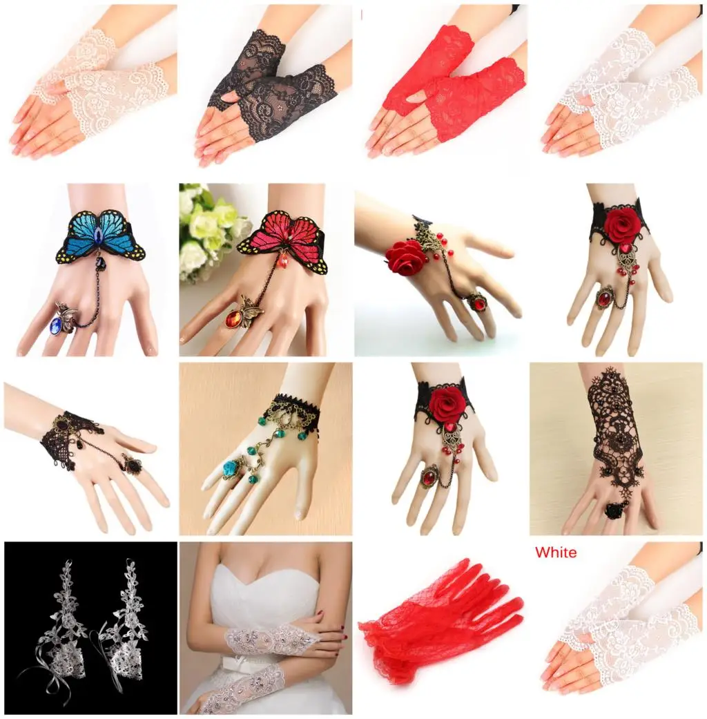 

1pc/1pairs Vintage Rose Flower Tassel Lace Bracelet Silk Cuff Bangles For Women Girls Hand Harness Finger Multi Chain Jewelry