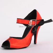 Для женщин Красная атласная Костюмы для бальных танцев Латинской Обувь для танцев Salsa Танцы Обувь все размеры