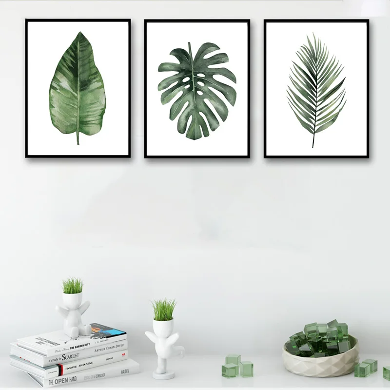 

Nordic Style Decoration Home Office Posters Watercolor Green Plants Blade Painting Wall Art Printing Modern Pictures Canvas