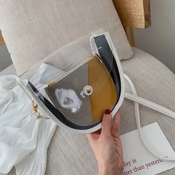 

Hot Selling Women Waterproof Transparent Single Shoulder Bag Stiching Color Handbag for Summer -B5