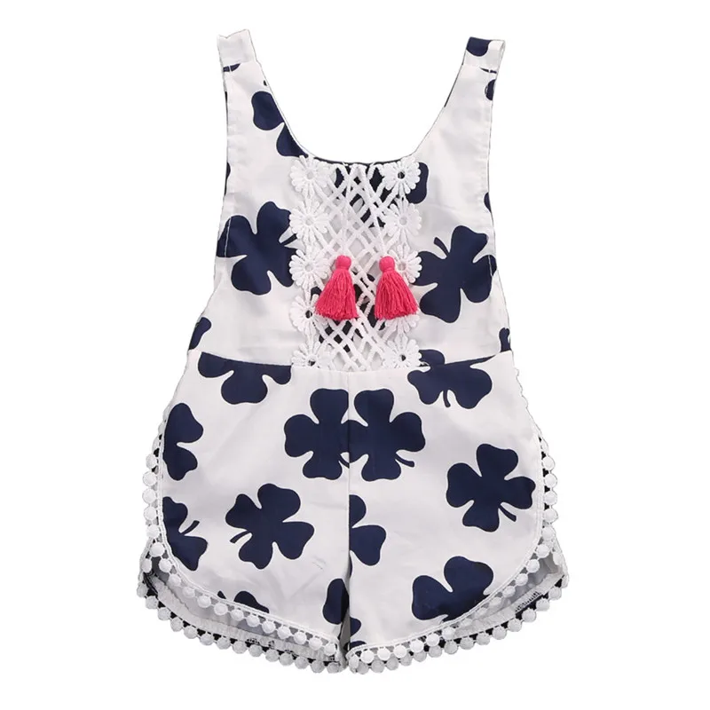 

Kids Sunsuit Clothing Newborn Baby Girls Tassel Romper Clothes Print Sleeveless Backless Halter Jumpsuit Outfits Toddler