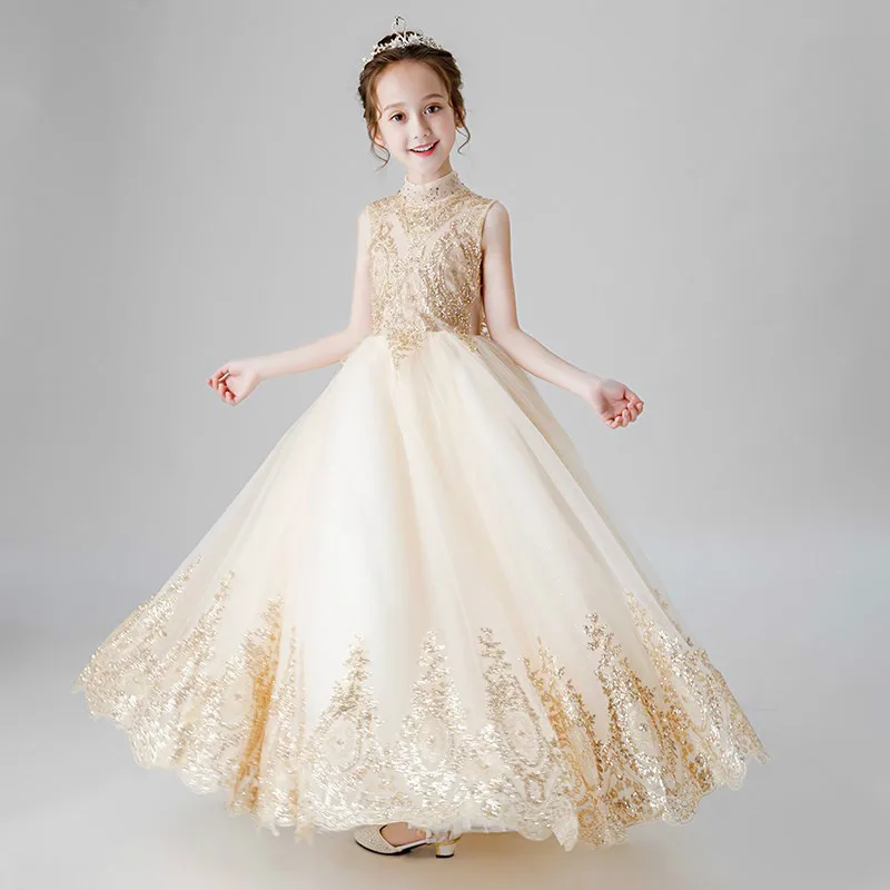 gold lace flower girl dresses