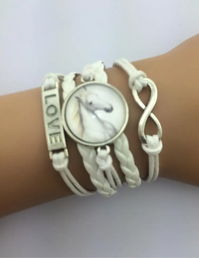 

1pc infinity handmade bracelet.metal charm,wax cord,leather bracelet Infinity Glass Cabochon Dome Bracelets 4250