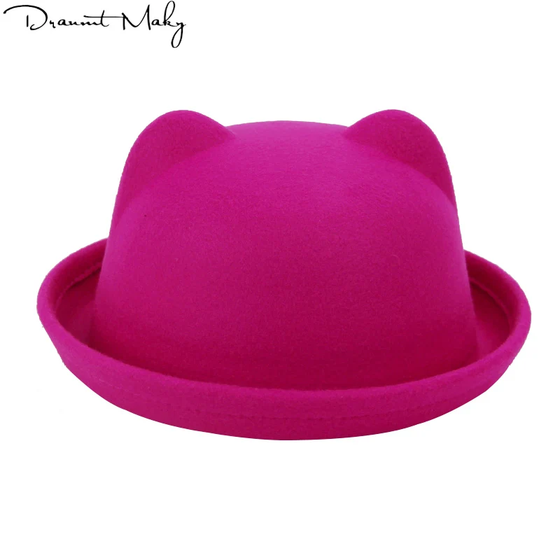 

2018 New Kids wool felting Bowler hat for girls boys fedora hats Dome cap Children's Cute Winter hats Kids caps felt hats Gift