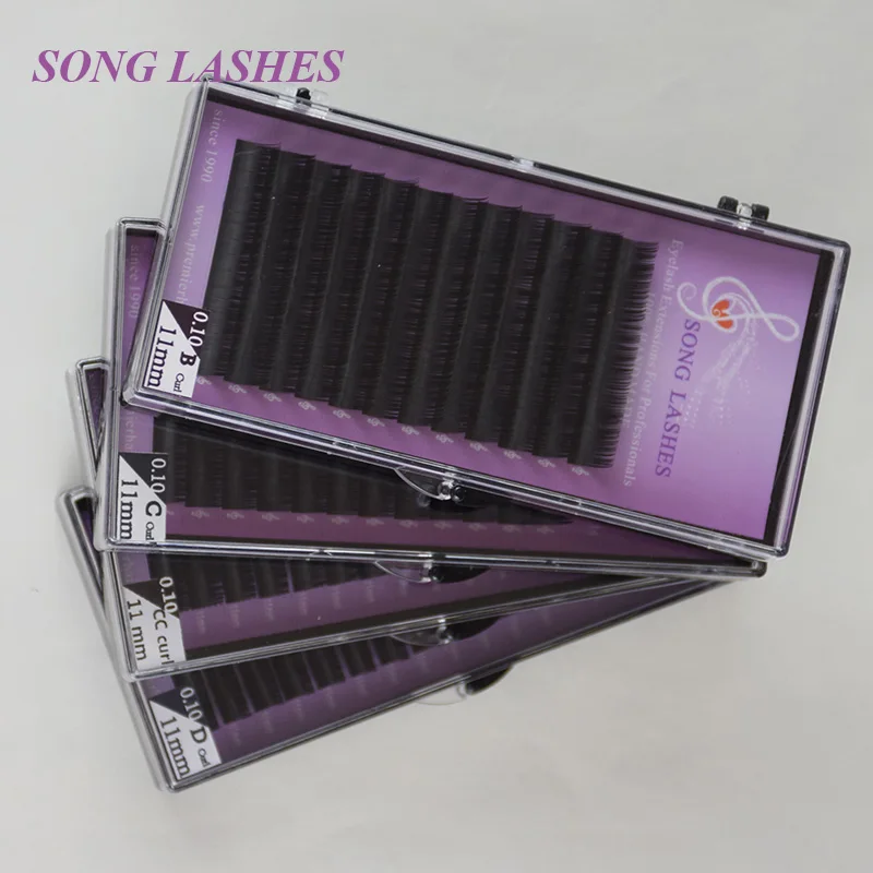 SONG LASHES False Eyelash Extensions Soft Thin Tip B,C,CC,D curl 0.10 thickness Ten trays per pack SONG LASHES False Eyelash Extensions Soft Thin Tip B,C,CC,D curl 0.10 thickness Ten trays per pack