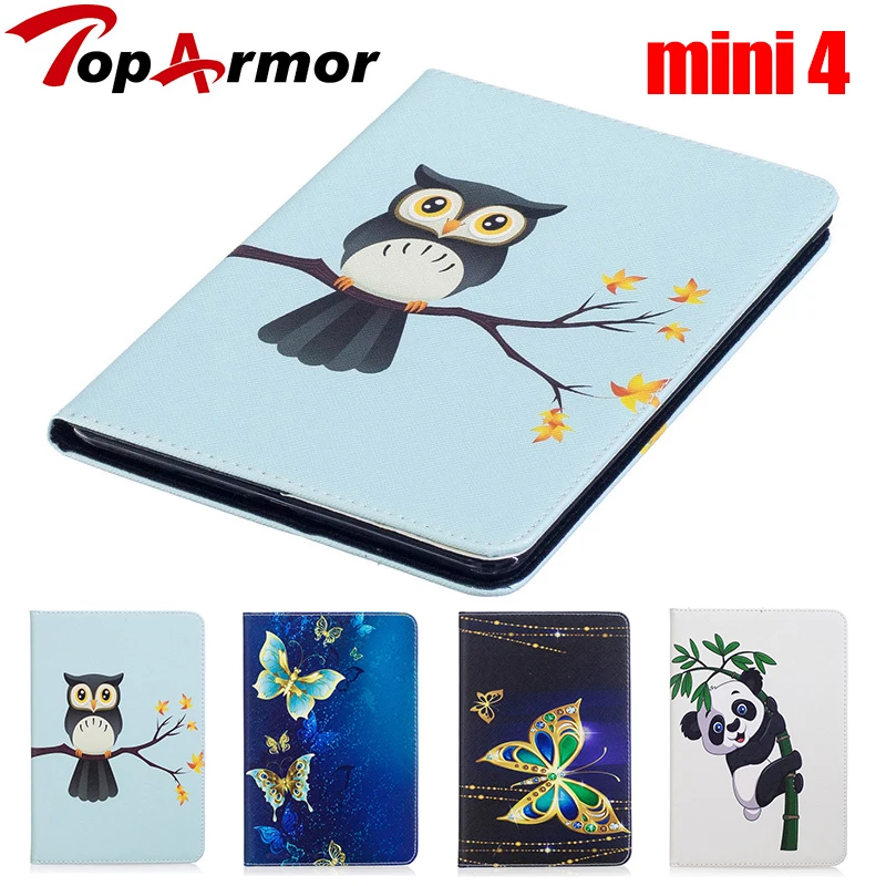 

TopArmor Case For iPad mini 4 mini4 Case Cover Butterfly Panda Luxury Stand Wallet Flip Card Holders PU Leather Tablet Case