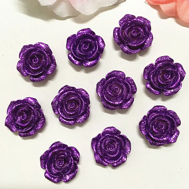 

50PCS 14mm Resin Rose Flower flatback Appliques For phone wedding Craft Purple