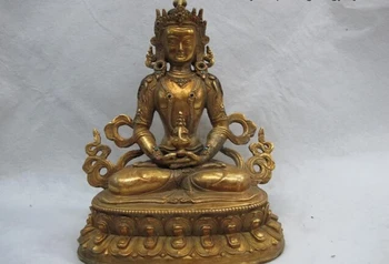 

USPS to USA S0487 Tibet Fane 100% purple Copper Bronze 24K Gild Longevity Amitayus Buddha Statue
