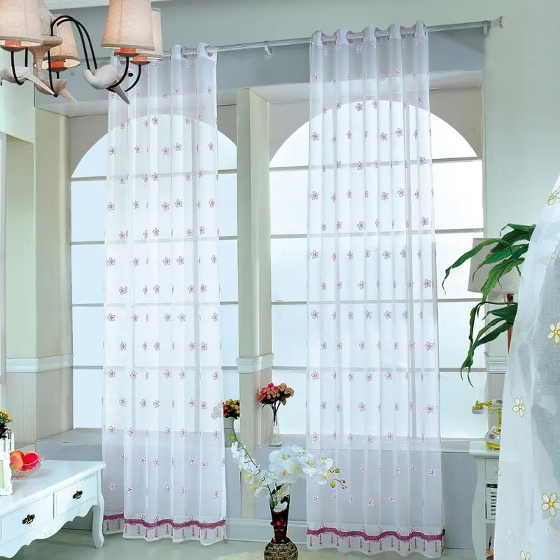 Modern Hutch Transparent Curtains Flower Decoration Bedroom Living