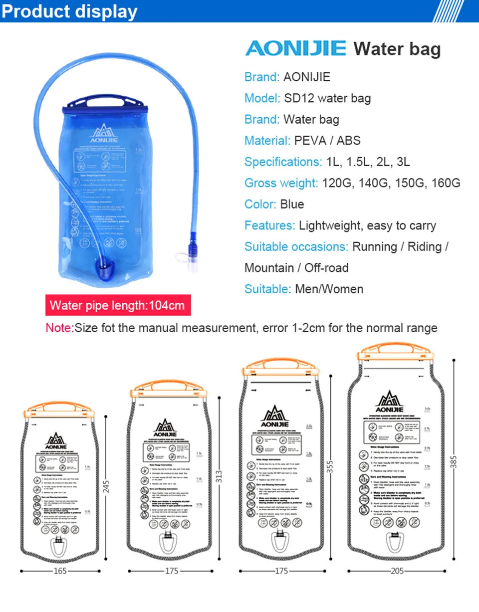 AONIJIE открытый Велоспорт Бег складной PEVA мешок водные виды спорта гидратации мочевого пузыря для кемпинга Пеший Туризм Восхождение 1l/1.5l/2L /3l