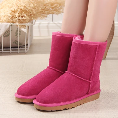 Стиль; зимние сапоги из натуральной воловьей кожи; водонепроницаемые зимние сапоги; модная женская обувь до середины икры; теплые сапоги - Цвет: pink