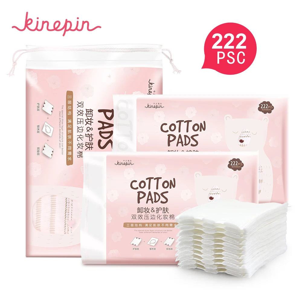 

KINEPIN Makeup Remover Cotton Pads 222pcs Nail Art Polish Removing Pads 3 Layers Soft Skin Cleansing Make Up Cotton Puff Pad