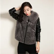 Ptslan Winter Coat Women 2017 Fashion Fur Hooded real Leather Down Jackets Autumn Winter Female shearling