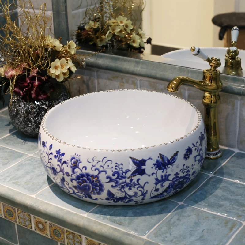 Us 277 0 Europe Vintage Style Art Porcelain Countertop Basin Sink Ceramic Bathroom Vessel Sinks Vanities Basins Ceramic Decorated In Bathroom Sinks