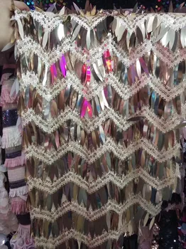 

Luxury High Quality 2019 3D Sequins Nigerian Lace Fabrics Tulle Sequins African Lace Fabric Guipure Embroidered French Lace